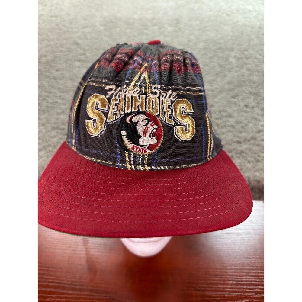 VINTAGE Florida Seminoles FSU Hat Mens Plaid Snapback Cap BOA READ